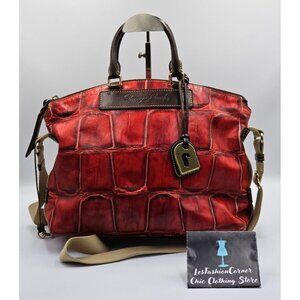 Dooney & Bourke Red Florentine Vacchetta Leather Crocodile Handbag Sz L 2716
